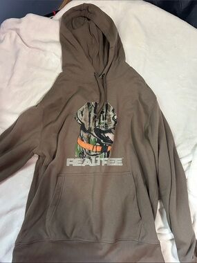 Realtree Men's Brown Crewneck Hoodie with Camo Dog Graphic